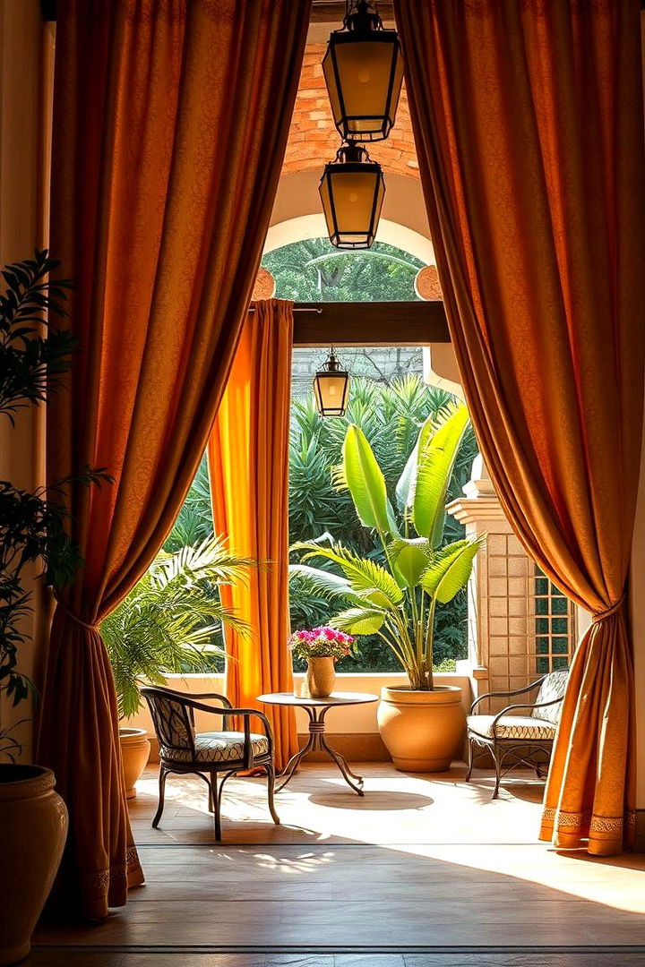 Mediterranean Inspired Drapes for Warmth and Style - 22 Patio Curtain Ideas