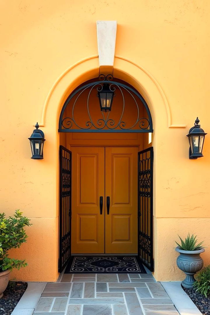 Mediterranean Mustard Front Entrance - 22 Mustard Yellow Front Door Ideas
