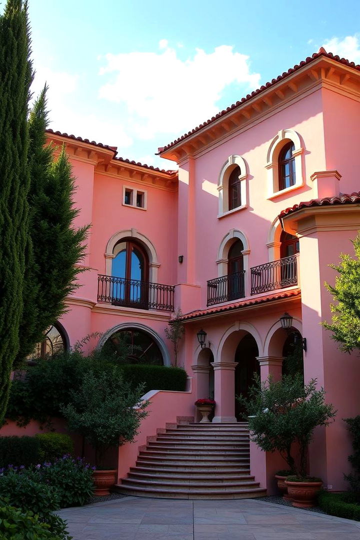 Mediterranean Pink Villa - 22 Pink House Exterior Ideas