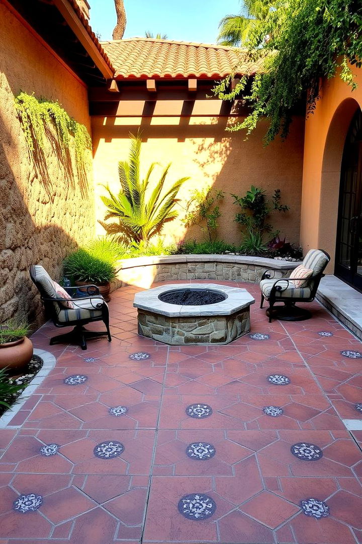 Mediterranean Sunlit Retreat - 22 Concrete Paver Patio Fire Pit Ideas
