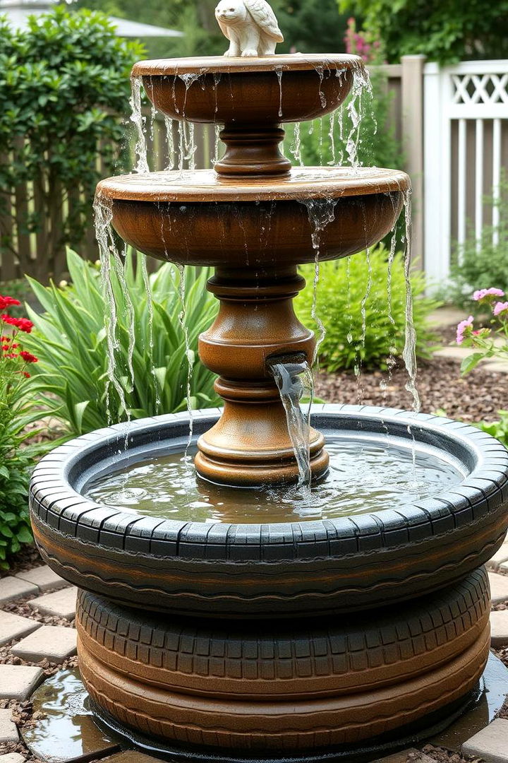 Mesmerizing Tyre Garden Fountain - 22 Recycled Tyre Garden Art Ideas