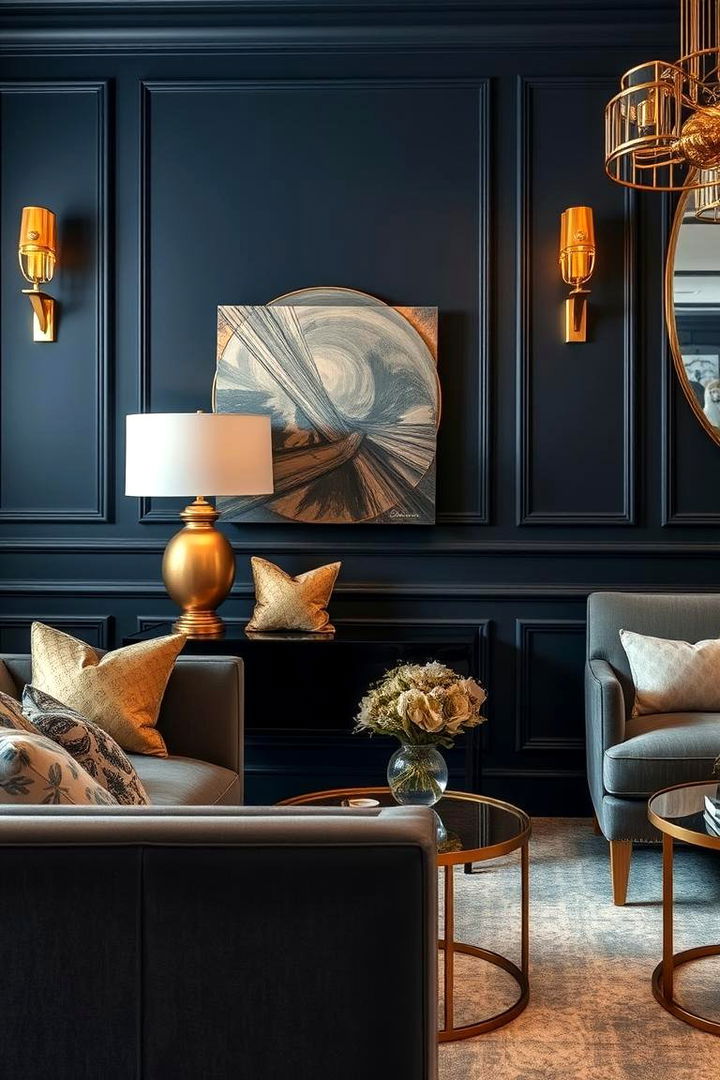 Metallic Accent Details - 22 Navy Blue and Grey Living Room Ideas