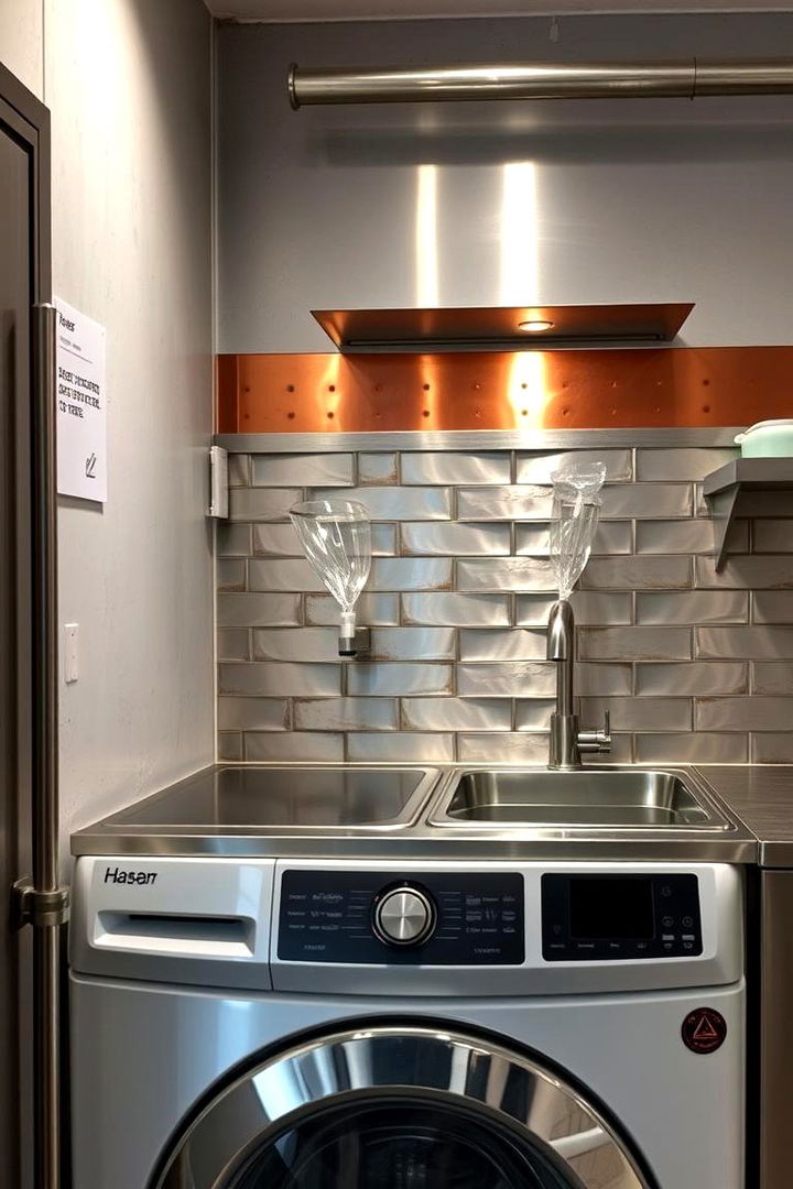 Metallic Accent Fusion - 22 Laundry Room Backsplash Ideas