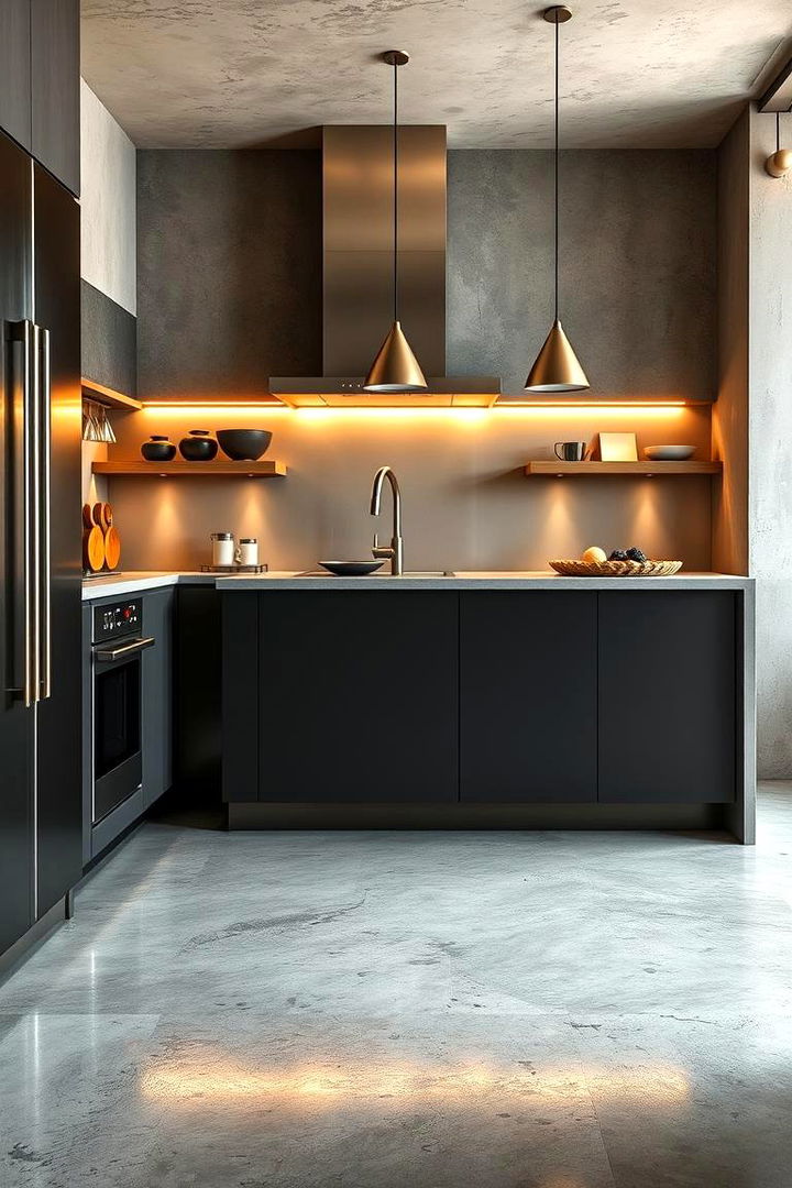 Metallic Accented Concrete - 22 Concrete Floor Kitchen Ideas