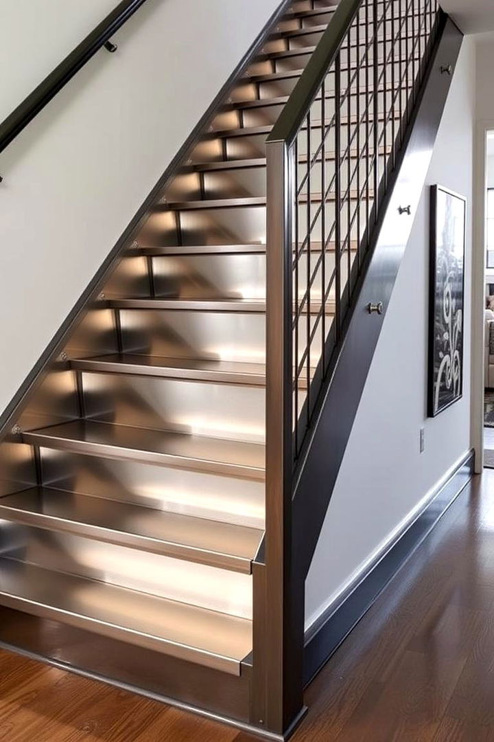 Metallic Accented Stair Risers for an Industrial Twist - 22 Stair Riser Ideas