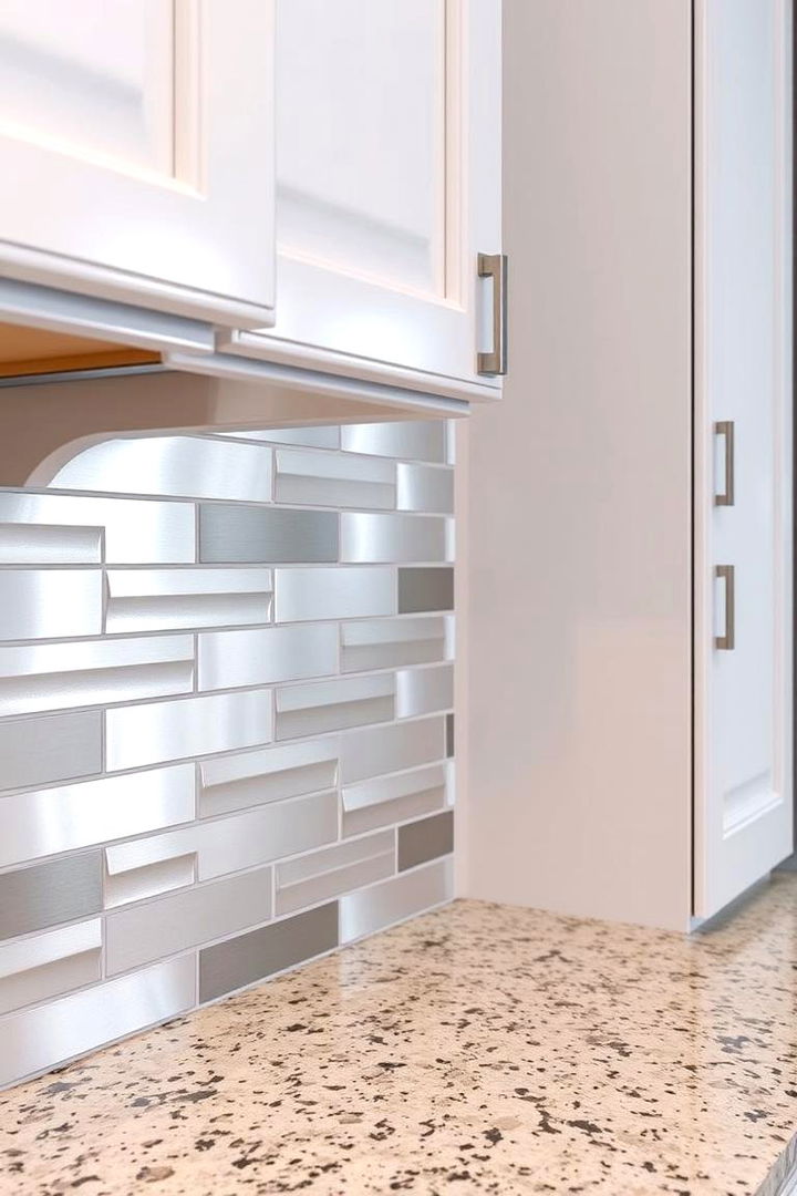 Metallic Accents - 22 Backsplash Ideas for White Cabinets and Granite Countertops