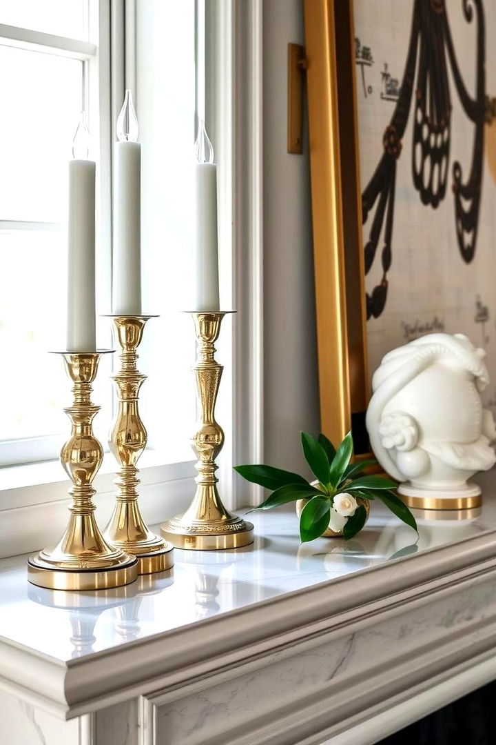 Metallic Accents - 22 Spring Mantel Decor Ideas