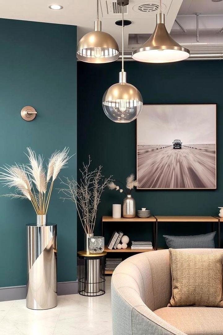 Metallic Accents - 22 Teal and Grey Living Room Ideas