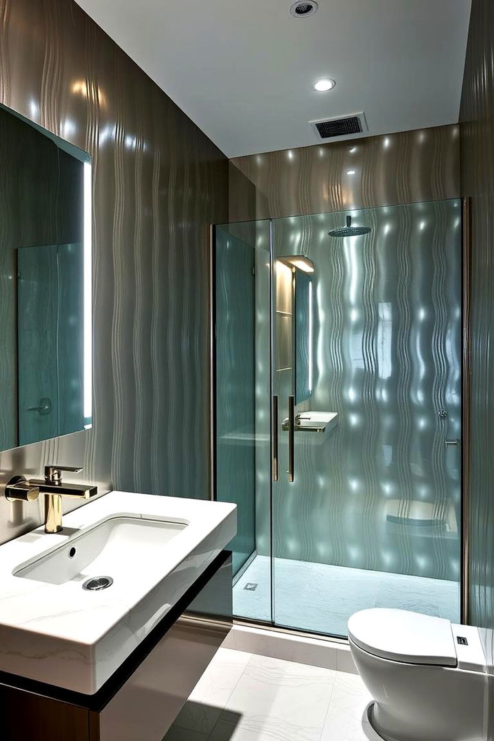 Metallic Accents Paneling for a Touch of Glamour - 22 Bathroom Wall Paneling Ideas