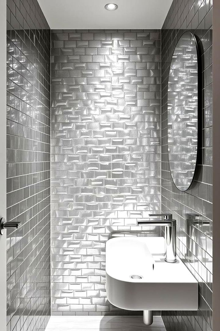 Metallic Finishes - 22 Powder Room Floor Tile Ideas