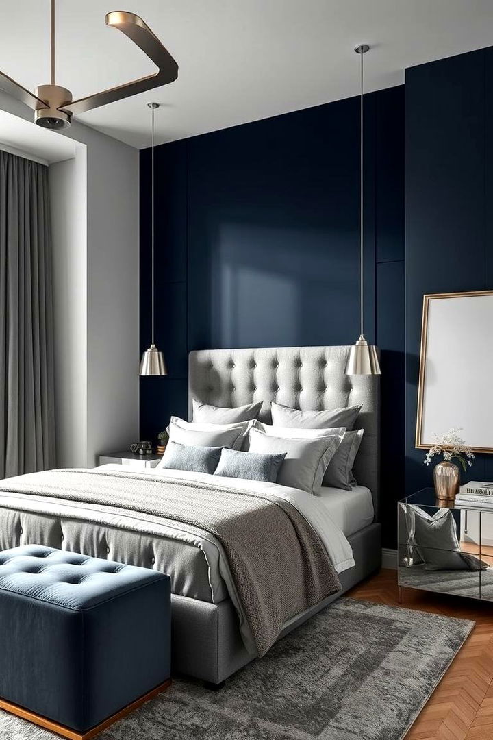 Metallic Finishing Touches - 22 Navy Blue and Grey Bedroom Ideas