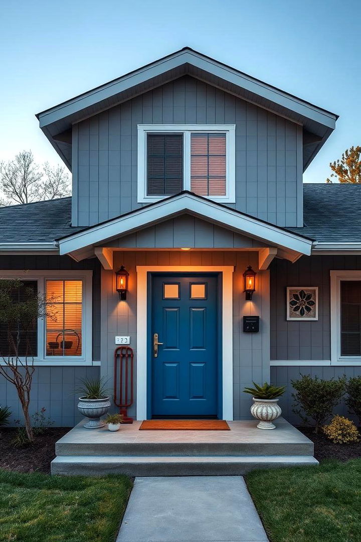 Mid Century Magic - 22 Grey House With Blue Door Ideas