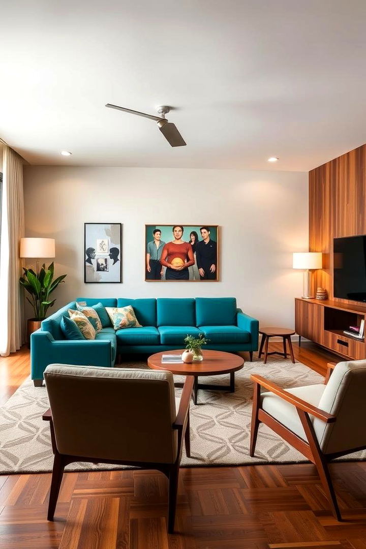 Mid Century Modern Appeal - 22 Teal Couch Living Room Ideas