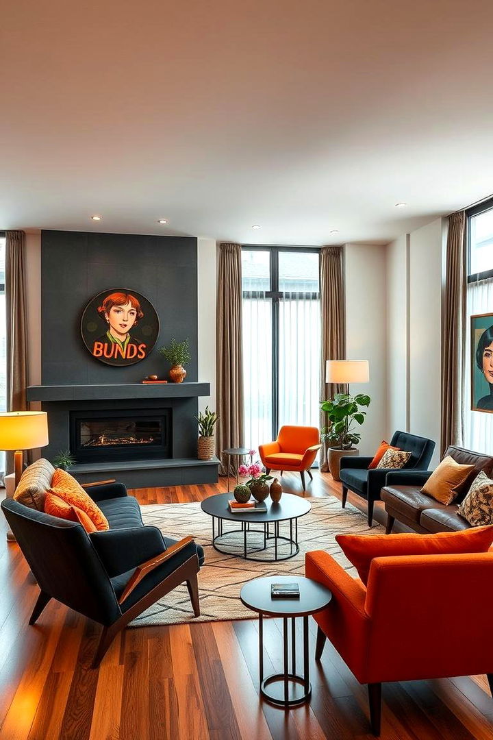 Mid Century Modern Blend - 22 Black and Orange Living Room Ideas