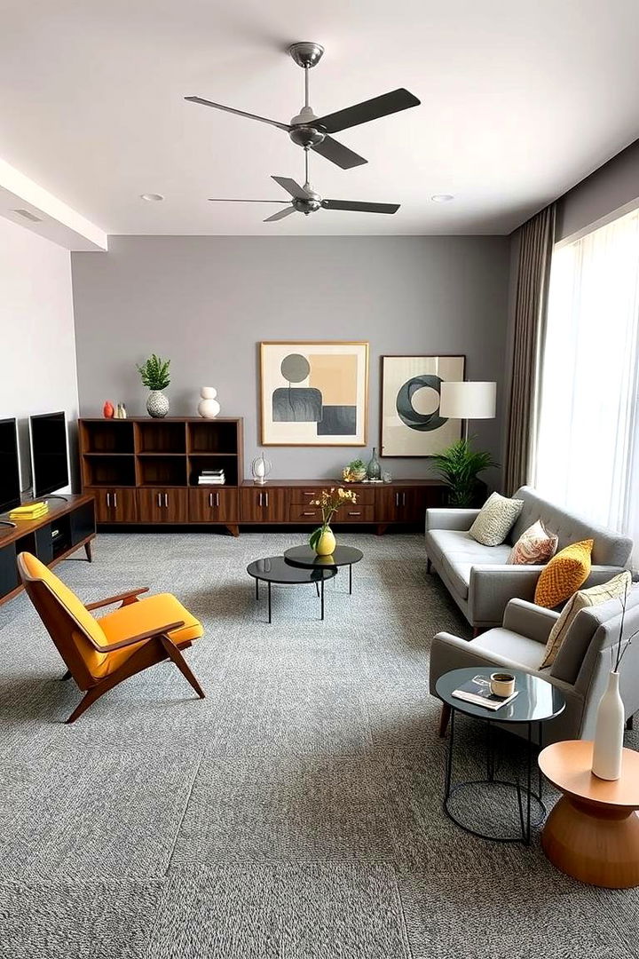 Mid Century Modern Influence - 22 grey carpet living room ideas