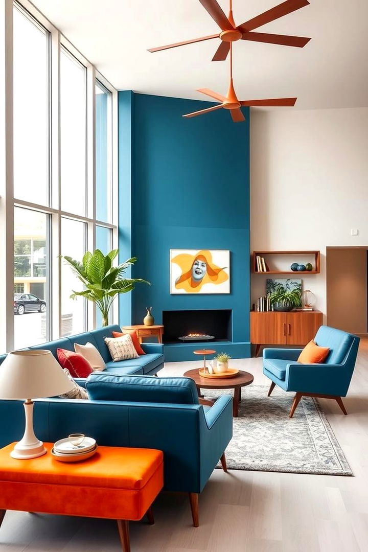 Mid Century Modern Revival - 22 orange and blue living room ideas