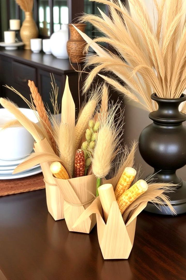 Mini Corn Husk Arrangements - 22 Fall Table Decor Ideas