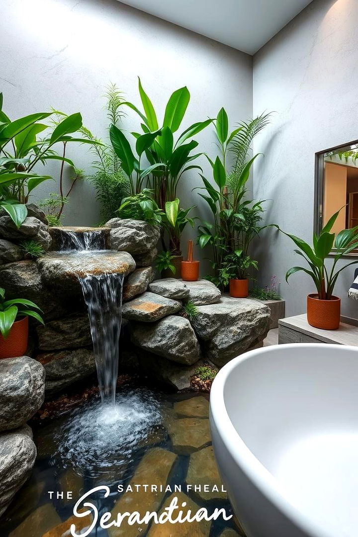 Miniature Waterfall Feature - 22 Greenhouse Bathroom Ideas