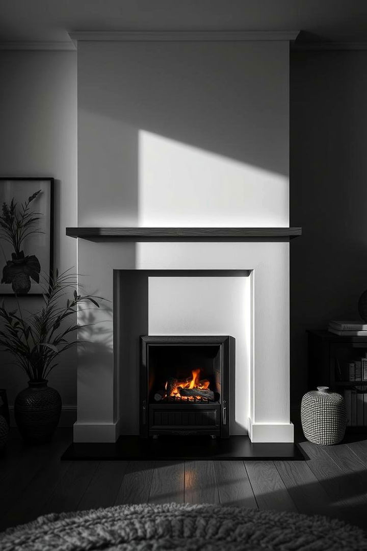 Minimal Lighting to Enhance Fireplace Drama - 22 Black and White Fireplace Ideas