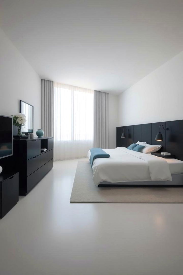 Minimalist Approach with Dramatic Contrast - 22 Black and Blue Bedroom Ideas