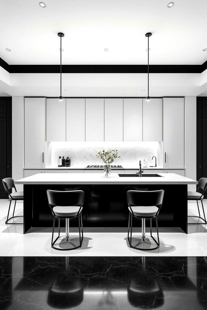 Minimalist Black and White Island with Statement Seating - 22 Kitchen Island Ideas With Seating