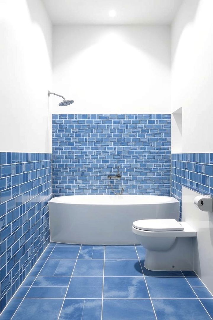 Minimalist Blue Tile Parlour - 22 Blue and White Bathroom Ideas