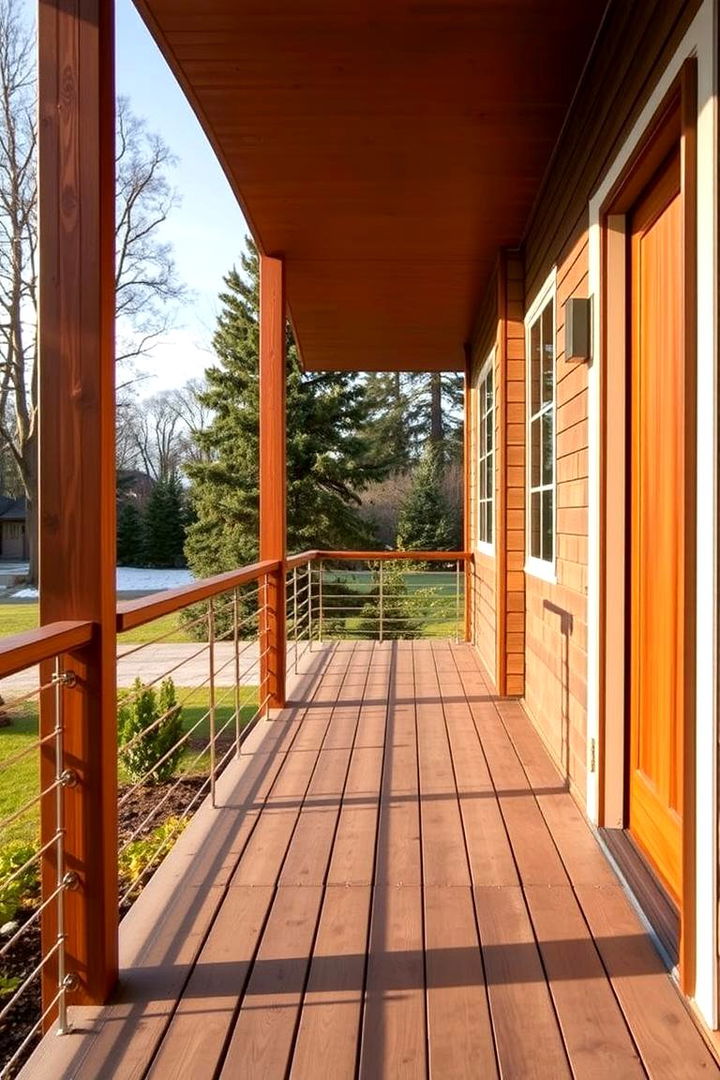 Minimalist Cable and Wood Blend - 22 Porch Railing Ideas