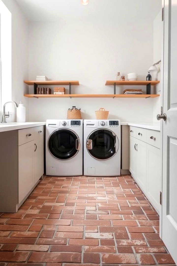 Minimalist Design Emphasizing Simplicity and Function - 22 Brick Floor Laundry Room Ideas