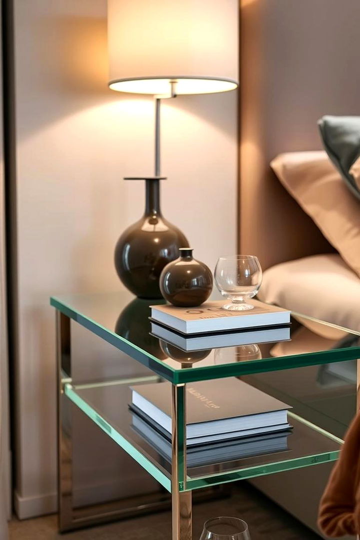 Minimalist Glass and Metal Nightstand - 22 Nightstand Ideas