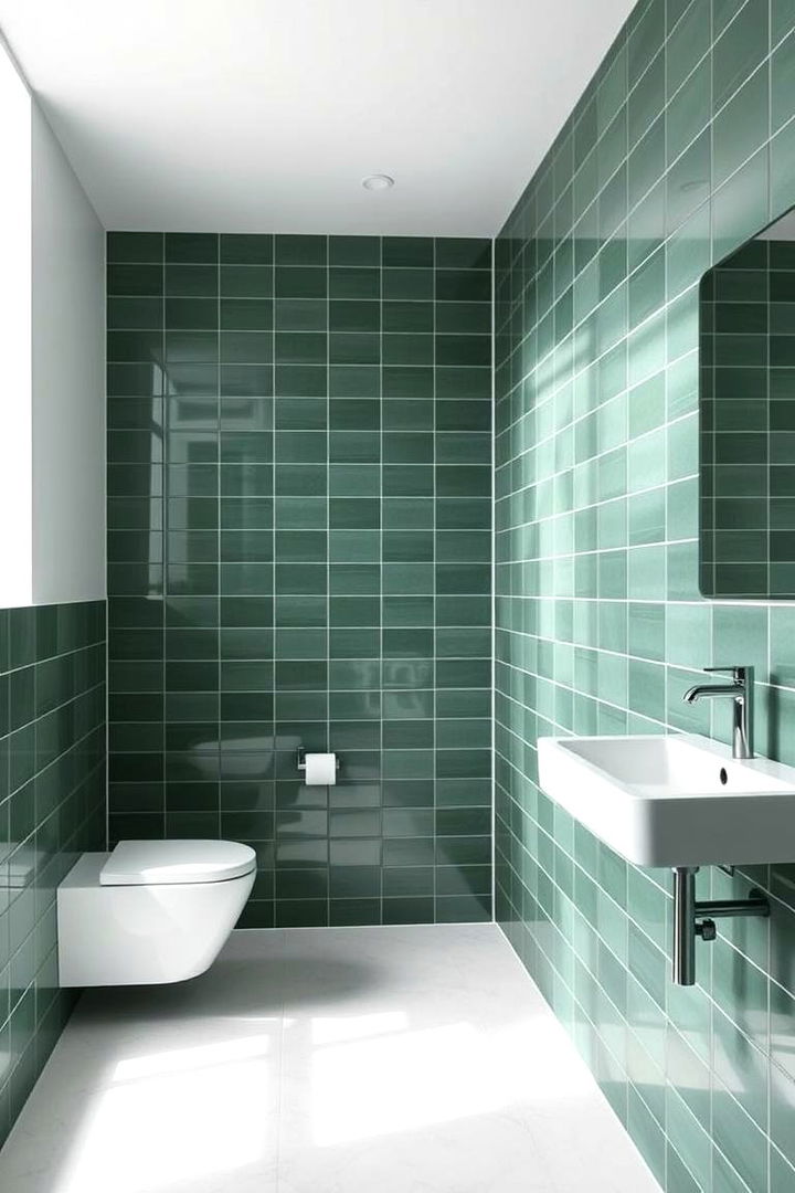 Minimalist Green Tile Fusion - 22 Green Tile Bathroom Ideas