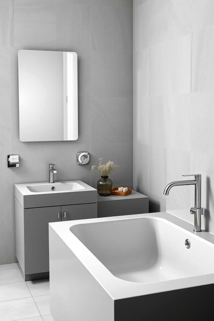 Minimalist Grey Sink and Bathtub Combinations - 22 Grey Bathroom Ideas