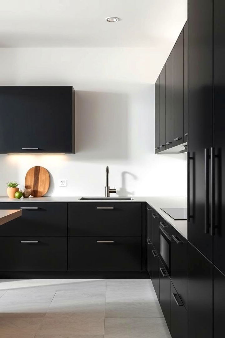 Minimalist Handleless Design - 22 Black Kitchen Cabinet Ideas