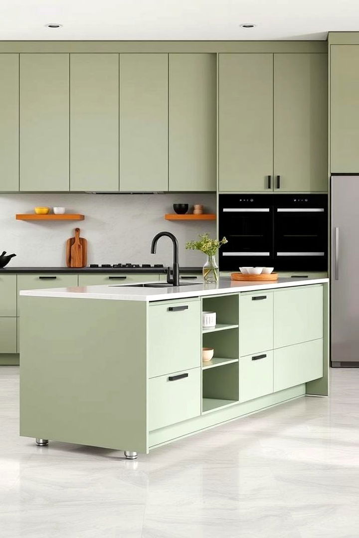 Minimalist Kitchen Islands in Sage Green - 22 Sage Green and Black Kitchen Ideas