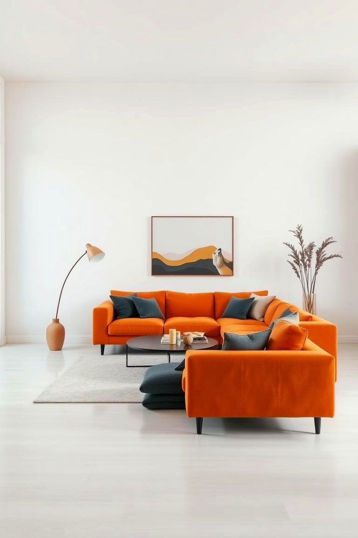 Minimalist Modern Appeal - 22 Orange Couch Living Room Ideas