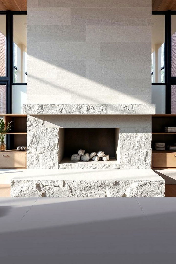 Minimalist Modern Stone Surround - 22 Stone Fireplace Ideas