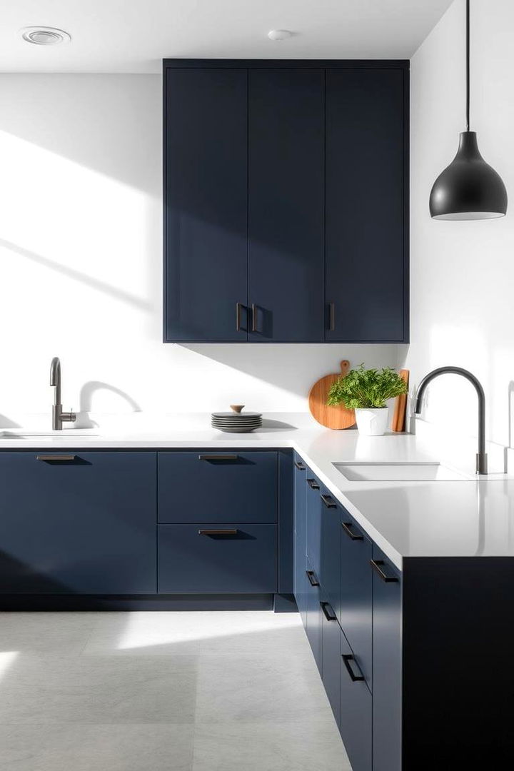 Minimalist Navy Matte Elegance - 22 Navy Blue Kitchen Cabinets Ideas