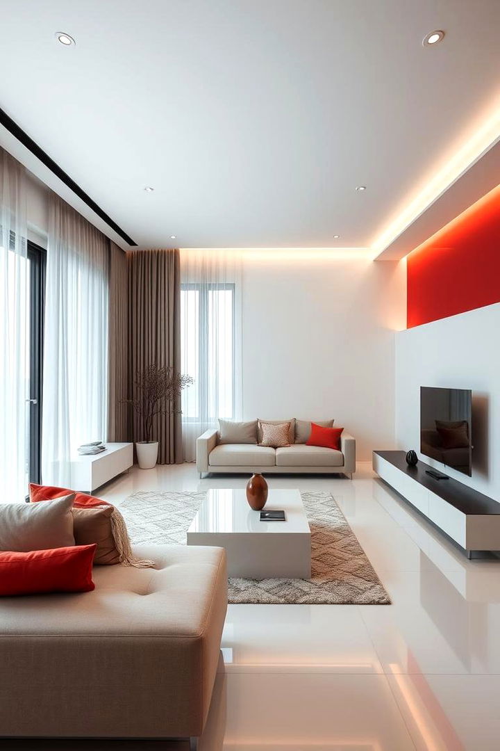 Minimalist Red Element Integration - 22 Red Living Room Ideas