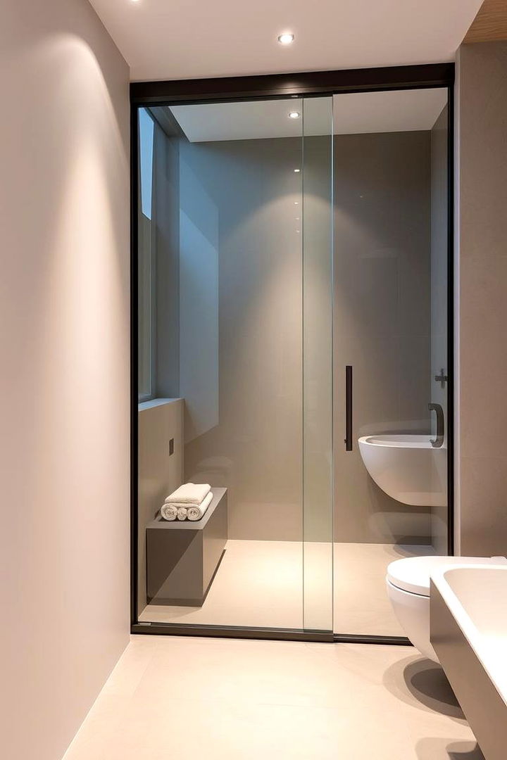 Minimalist Sliding Glass Modernity - 22 Bathroom Door Ideas