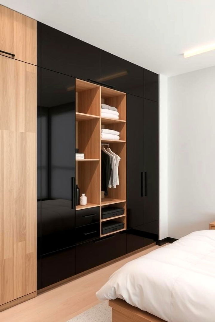 Minimalist Storage with Chic Accents - 22 Black and Beige Bedroom Design Ideas