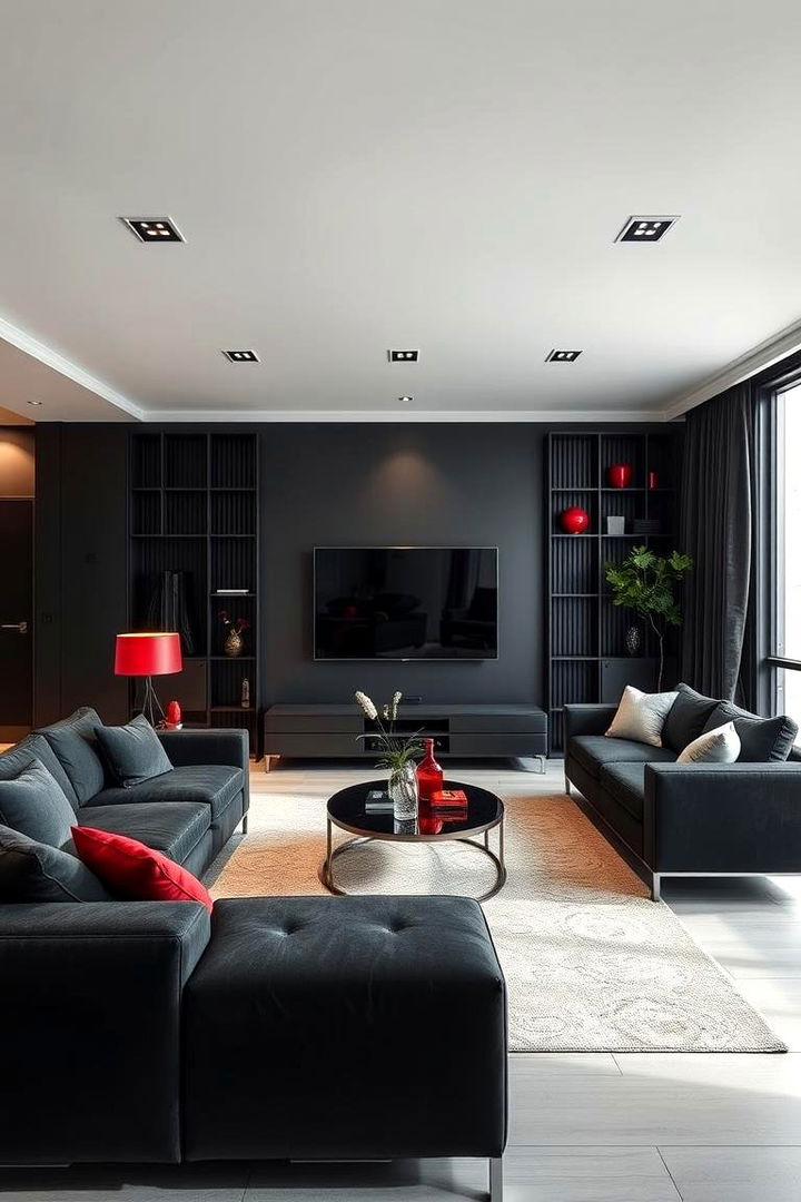 Minimalist Urban Sophistication - 22 Black and Red Living Room Ideas