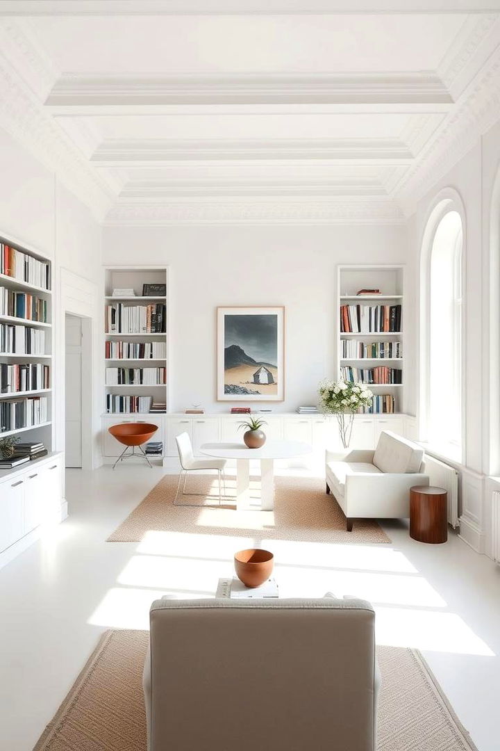 Minimalist White Space for Clarity - 22 Library Dining Room Combo Ideas