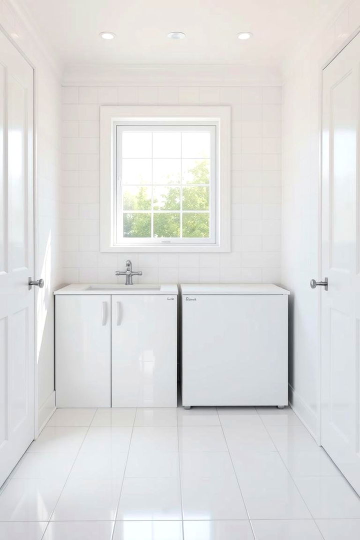 Minimalist White Tile Elegance - 22 Laundry Room Tile Ideas