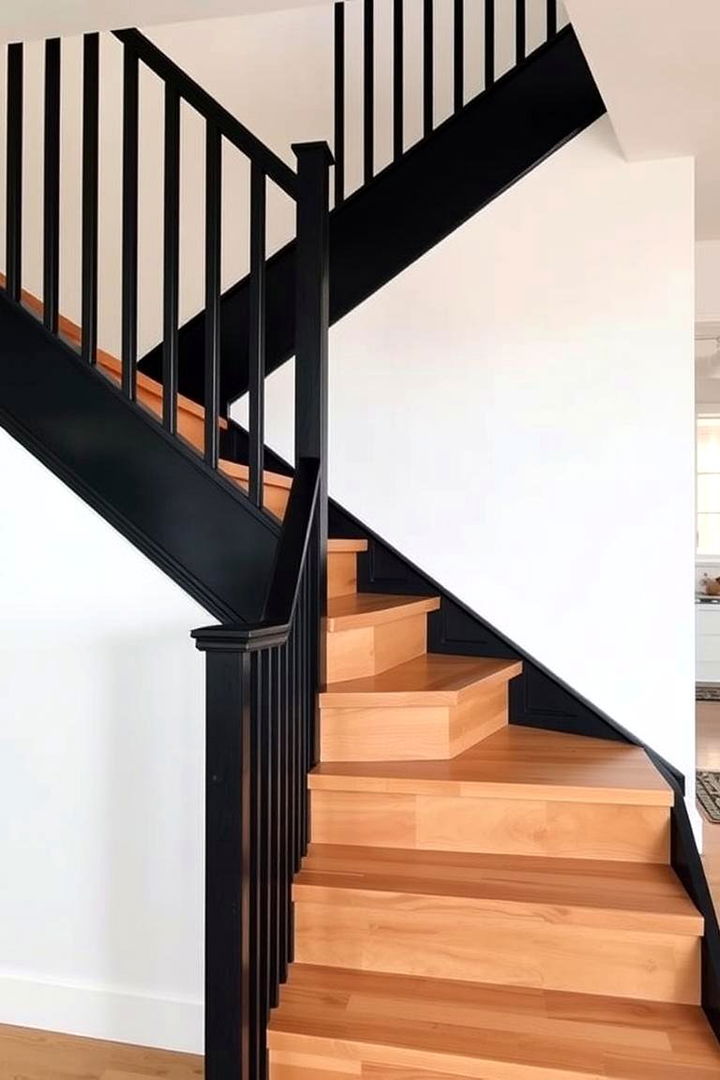 Minimalist Wooden Staircase with Contrasting Railing - 22 black staircase ideas