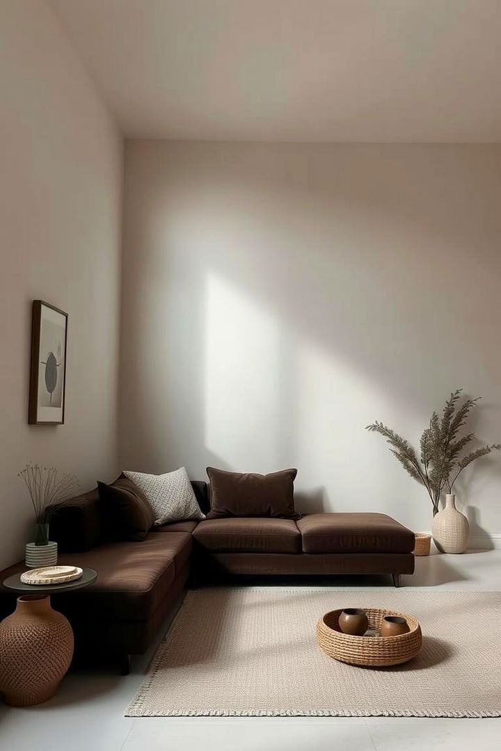 Minimalist Zen Influence - 22 Dark Brown Couch Living Room Ideas