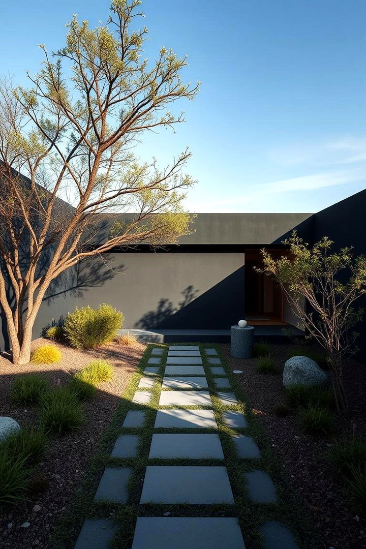 Minimalist Zen Retreat - 22 Black Stucco House Ideas