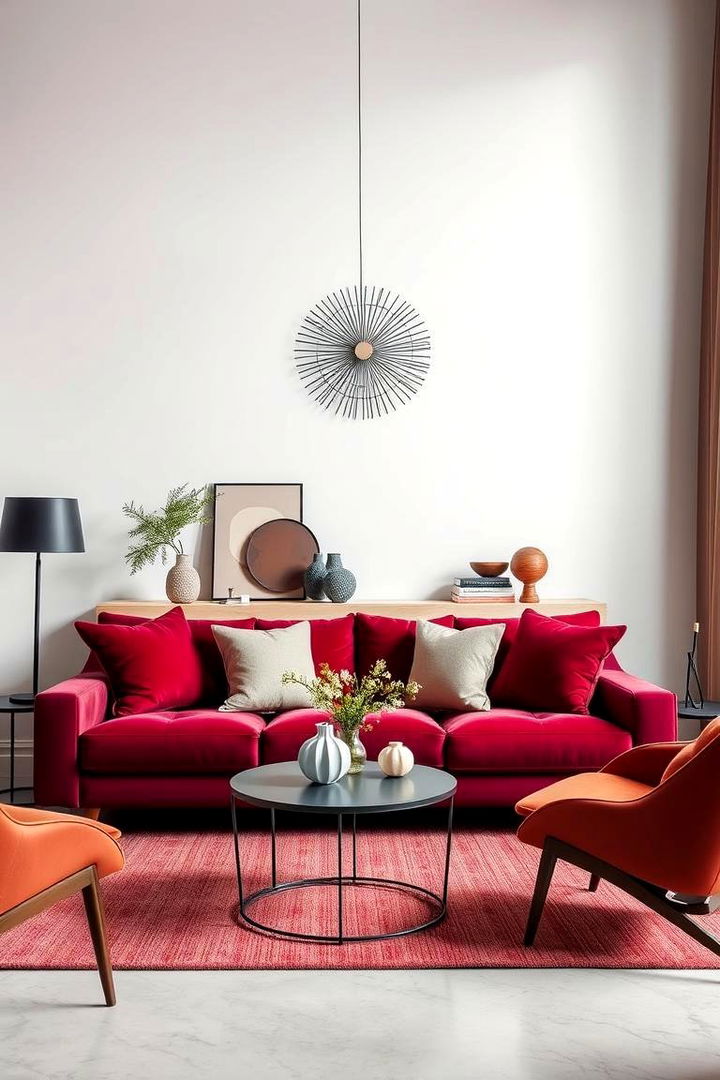Minimalist with Geometric Decor - 22 Burgundy Sofa Living Room Ideas