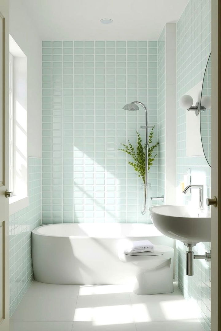 Mint Accented Bathroom Retreat - 22 Green Tile Bathroom Ideas
