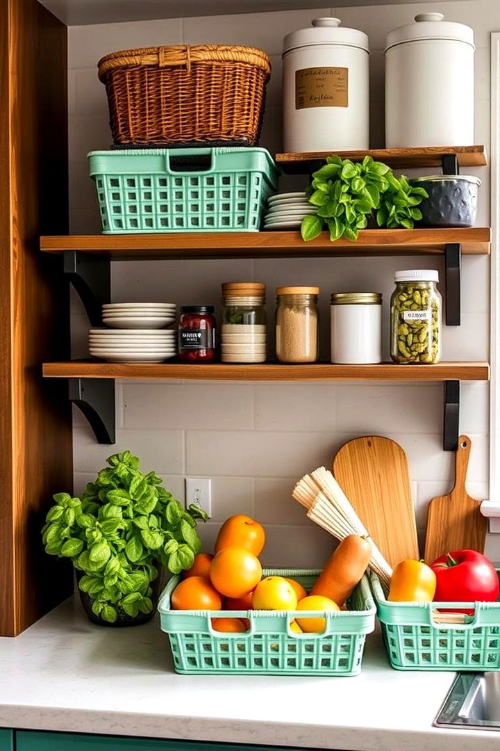 Mint Baskets and Storage - 22 Mint Kitchen Decor Ideas
