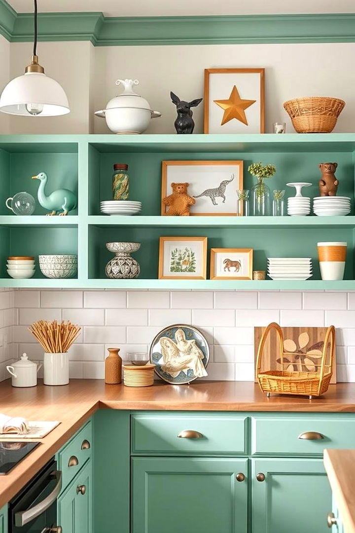 Mint Green Open Shelving - 22 Mint Green Kitchen Ideas