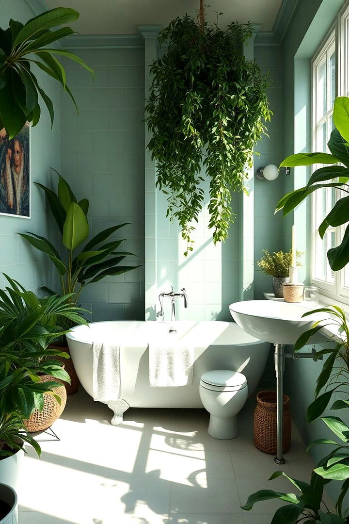 Mint Oasis with Indoor Plants - 22 Mint Green Bathroom Ideas